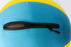 View of the herding ball Bosty Ball MAX’s double-zipper closure partially zipped, highlighting reinforced stitching and durability.